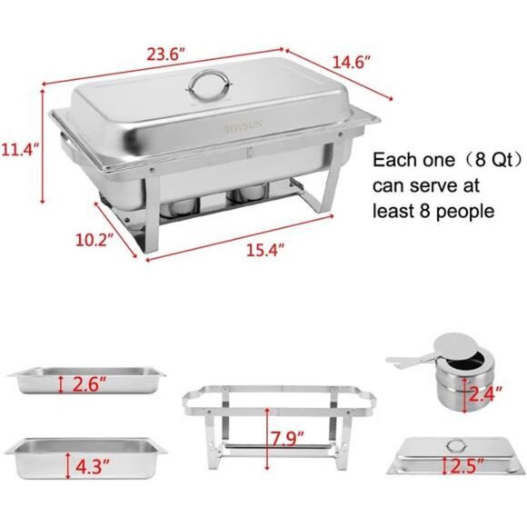 ROVSUN 8 Qt 2 Pack Full Size Stainless Steel Chafing Dishes Buffet Set - Picture 3 of 6